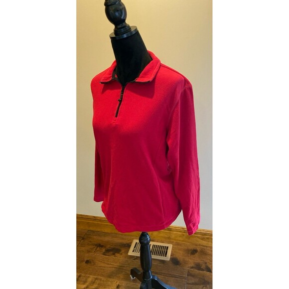 Lands’ End Fleece Jacket Top Sz Medium 10-12 Red 1/4 Zip Casual  Therma Check - Picture 4 of 10